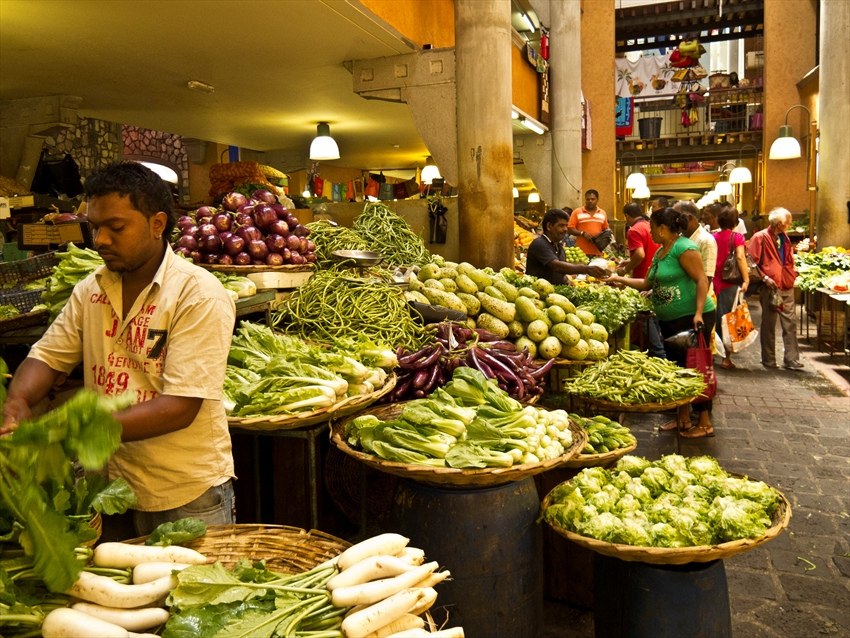 Fruit and vegetable stalls at Port Louis market